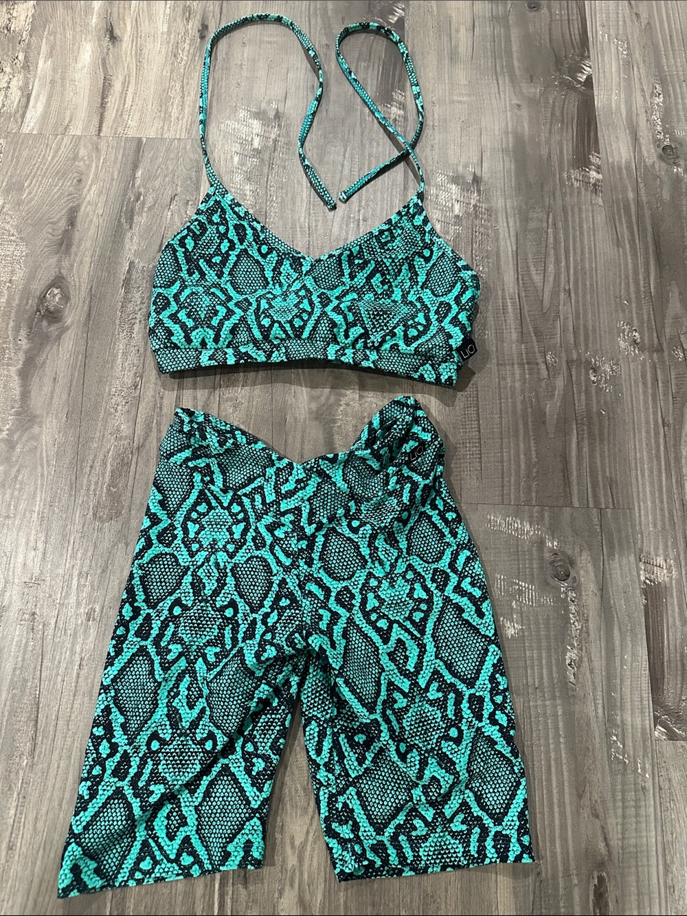 Women’s Teal Snake-Print Athletic Shorts Set